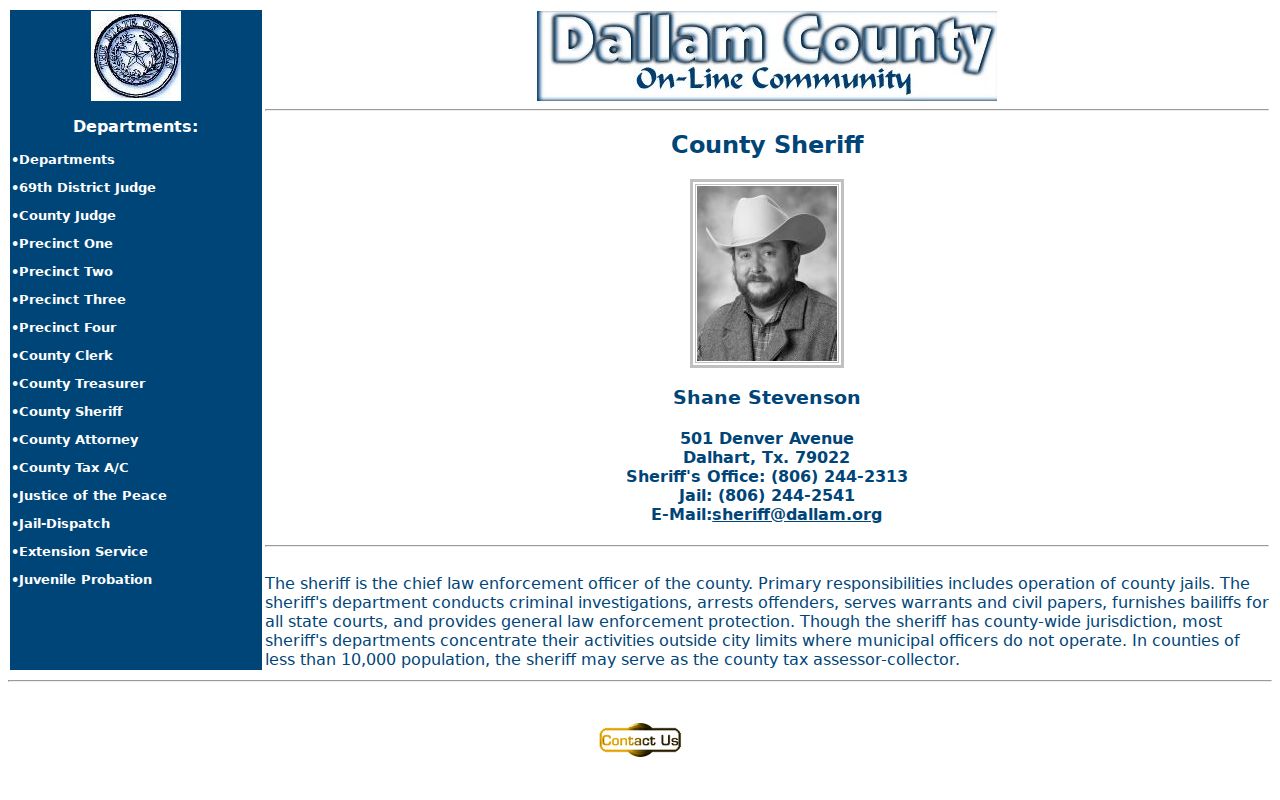 Hartley County arrest lookup Dallam-Hartley jail contact page