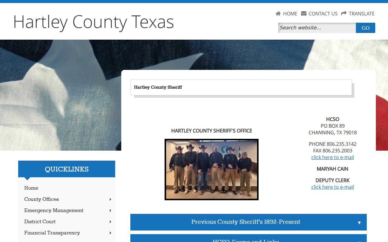 Hartley County arrest lookup sheriff office directory