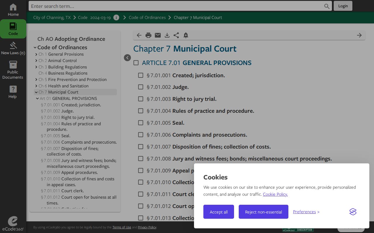 Channing criminal records city code establishing the municipal court