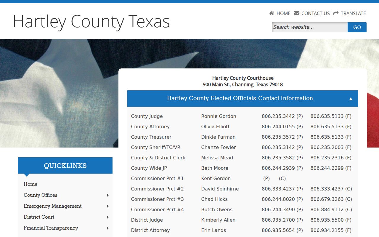 Channing criminal records and Hartley County justice office contacts