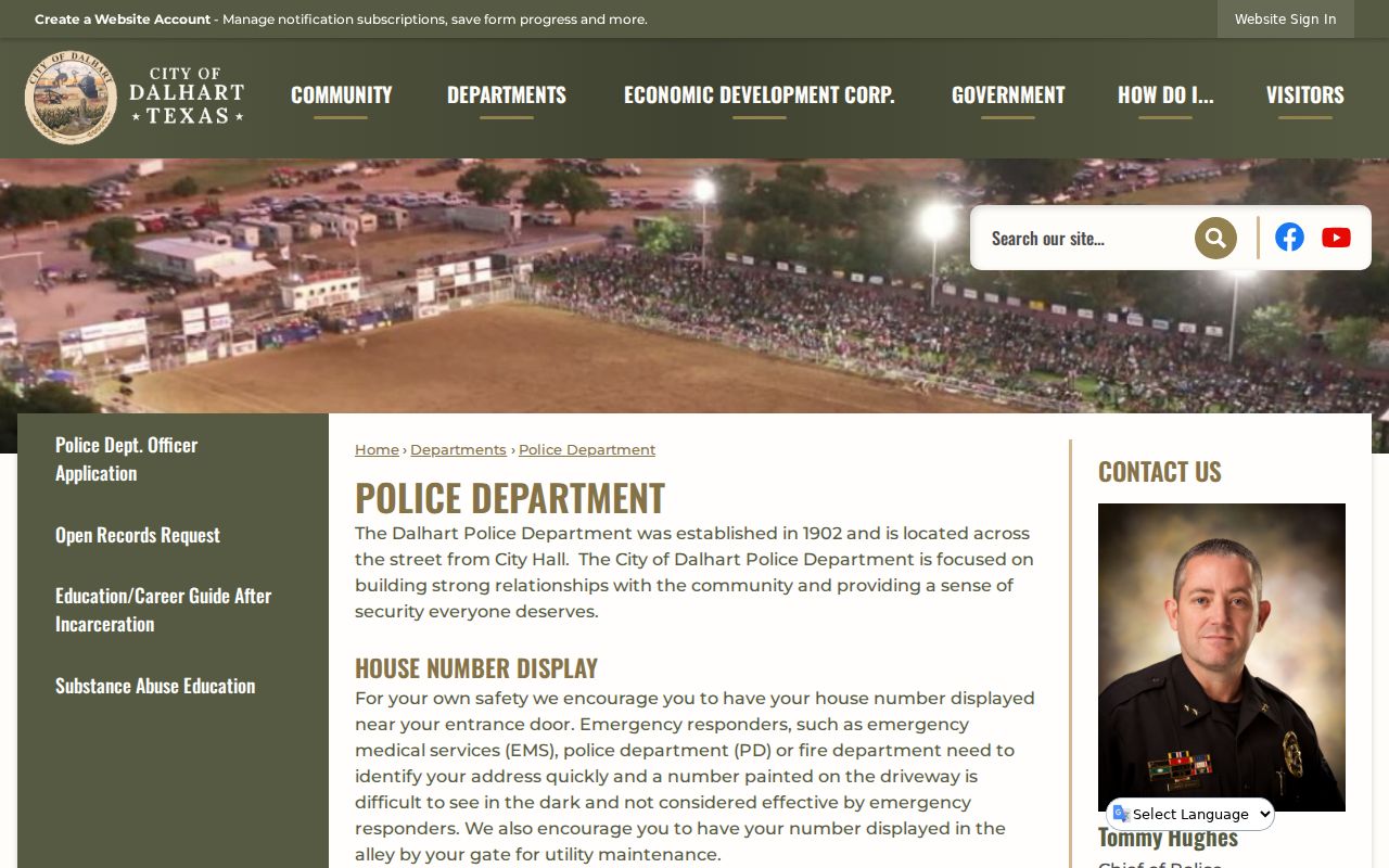 Dalhart criminal records police contact page and department building