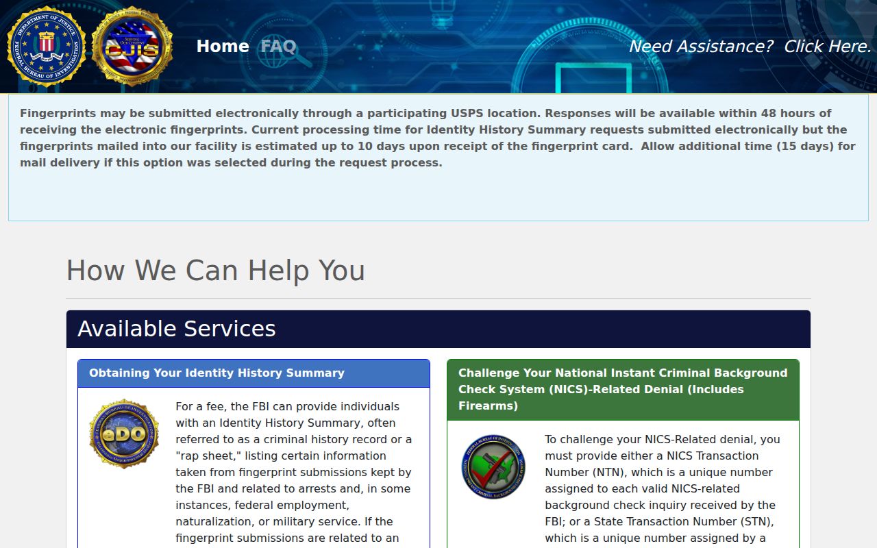 Hartley County criminal history self-review through the FBI EDO portal