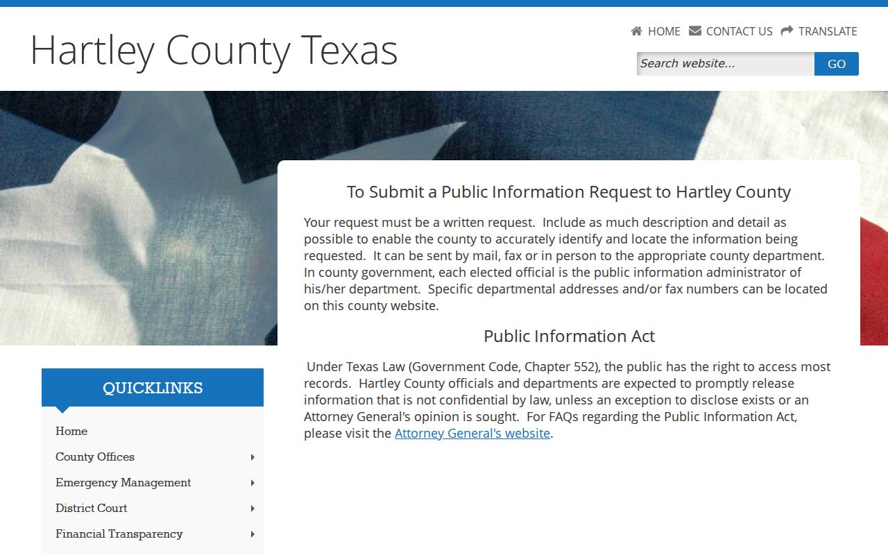 Hartley County criminal records public information request instructions