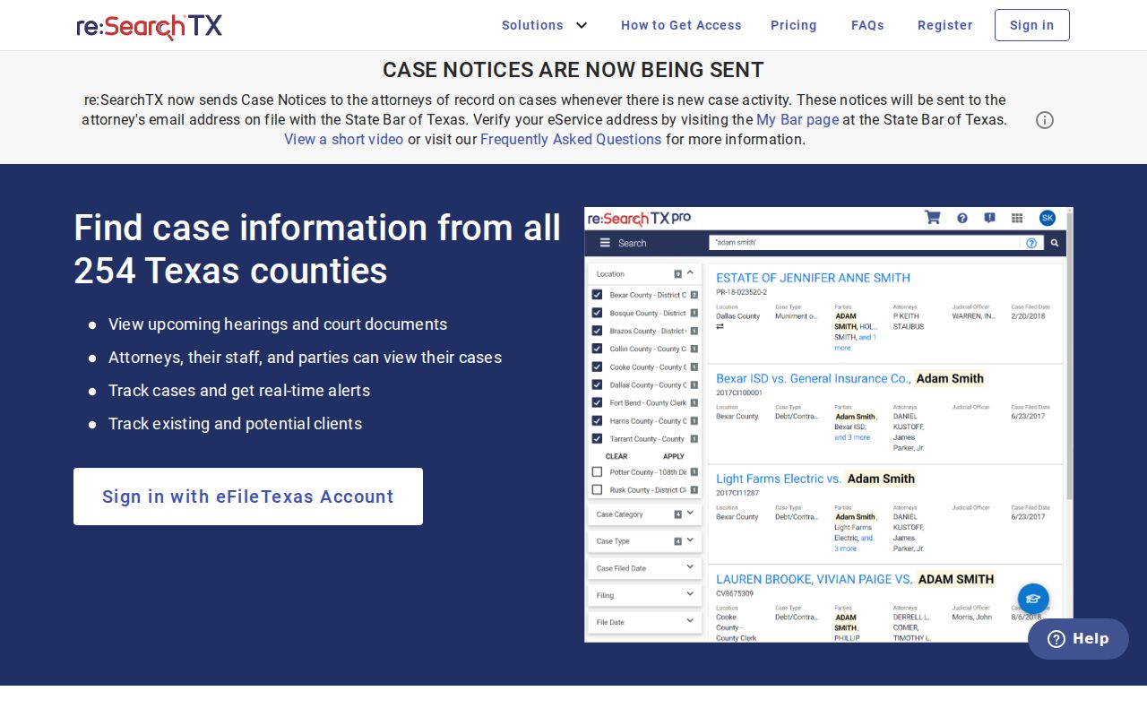 Hartley County criminal court records on the re:SearchTX access screen