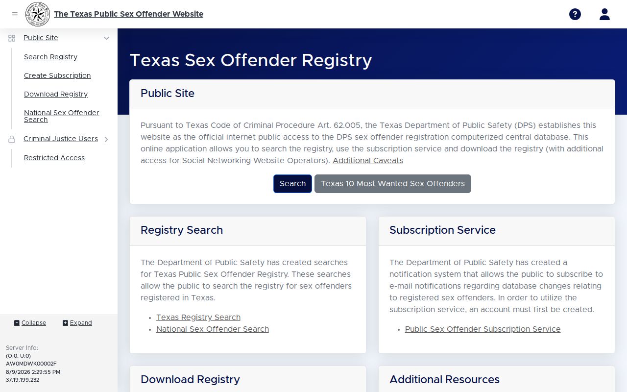 Hartley County sex offender registry information and notices